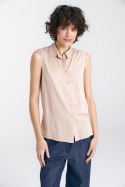 Bluzka bez rękawów z kołnierzykiem B159 Beige - Nife Bluzka bez rękawów z kołnierzykiem B159 Beige - Nife