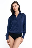 Satynowa koszula body K80 Navy - Nife Satynowa koszula body K80 Navy - Nife