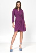 Sukienka Purpurowa sukienka z wiązaniem S223 Purpura - Nife Sukienka Purpurowa sukienka z wiązaniem S223 Purpura - Nife