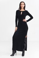 Sukienka maxi z łezką na dekolcie S261 Black - Nife Sukienka maxi z łezką na dekolcie S261 Black - Nife