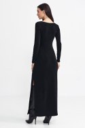 Sukienka maxi z łezką na dekolcie S261 Black - Nife Sukienka maxi z łezką na dekolcie S261 Black - Nife