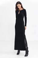 Sukienka maxi z łezką na dekolcie S261 Black - Nife Sukienka maxi z łezką na dekolcie S261 Black - Nife