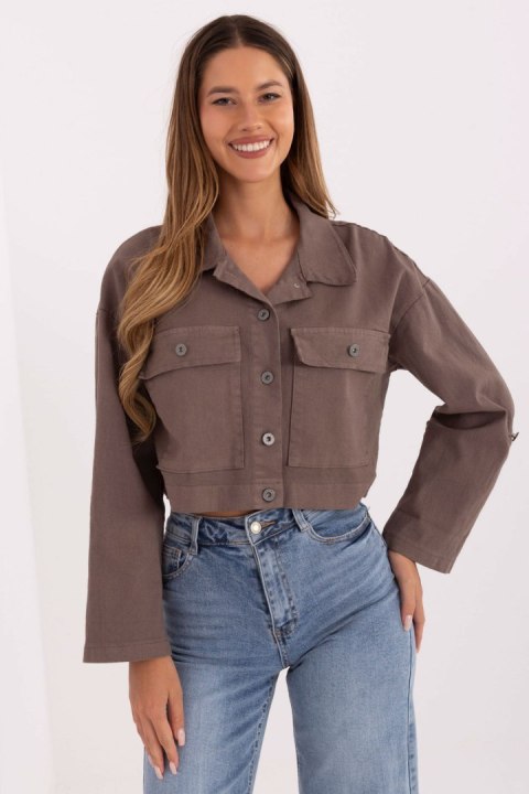 Kurtka Damska Model IT-KR-FL7029.72 Dark Beige - Rue Paris Kurtka Damska Model IT-KR-FL7029.72 Dark Beige - Rue Paris