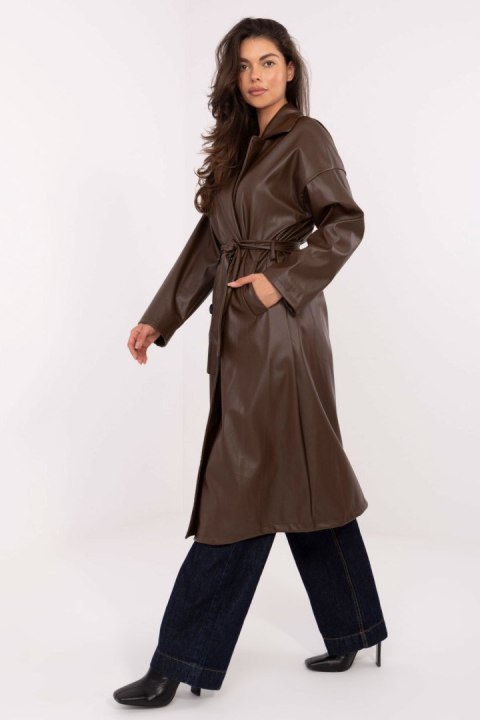 Płaszcz Damski Model IT-PL-A8393.81 Dark Brown - Rue Paris Płaszcz Damski Model IT-PL-A8393.81 Dark Brown - Rue Paris