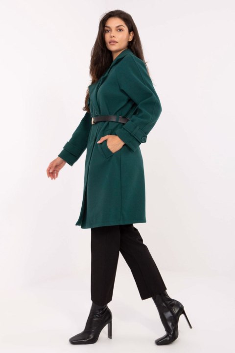 Płaszcz Damski Model IT-PL-FL5712.84 Dark Green - Rue Paris Płaszcz Damski Model IT-PL-FL5712.84 Dark Green - Rue Paris