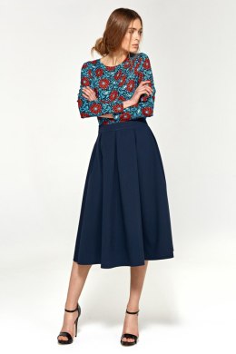 Spódnica Granatowa spódnica midi z zakładkami SP78 Navy - Nife