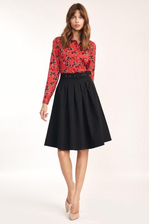 Spódnica midi z paskiem w kolorze czarnym SP75 Black - Nife Spódnica midi z paskiem w kolorze czarnym SP75 Black - Nife