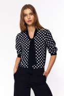 Subtelna bluzka z wiązaniem B181 Black/Grochy - Nife Subtelna bluzka z wiązaniem B181 Black/Grochy - Nife