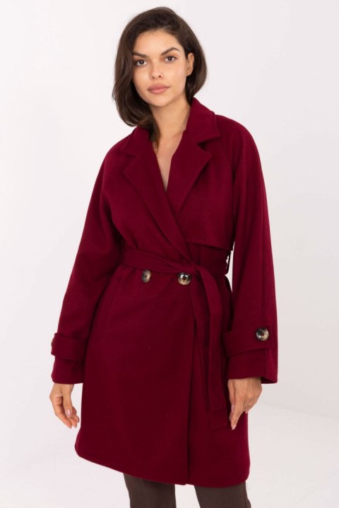 Płaszcz Damski Model IT-PL-A9589.58 Bordo - Rue Paris Płaszcz Damski Model IT-PL-A9589.58 Bordo - Rue Paris