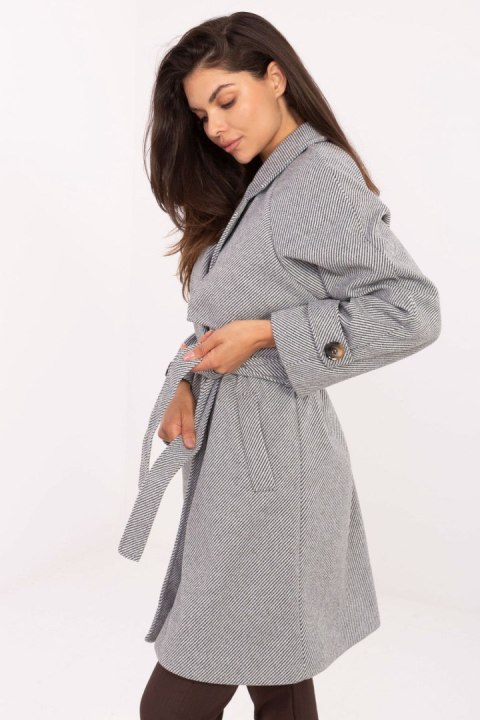 Płaszcz Damski Model IT-PL-A9589.58 White/Grey - Rue Paris Płaszcz Damski Model IT-PL-A9589.58 White/Grey - Rue Paris