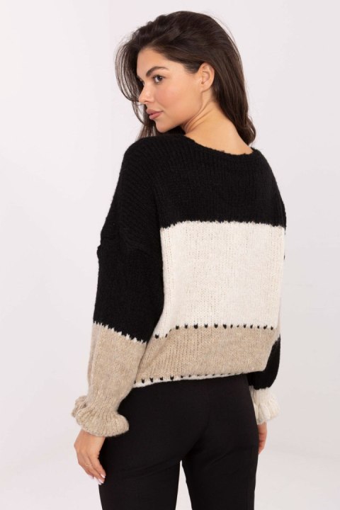 Sweter Damski Model MI-SW-0903.87 Black/Beige - Rue Paris Sweter Damski Model MI-SW-0903.87 Black/Beige - Rue Paris