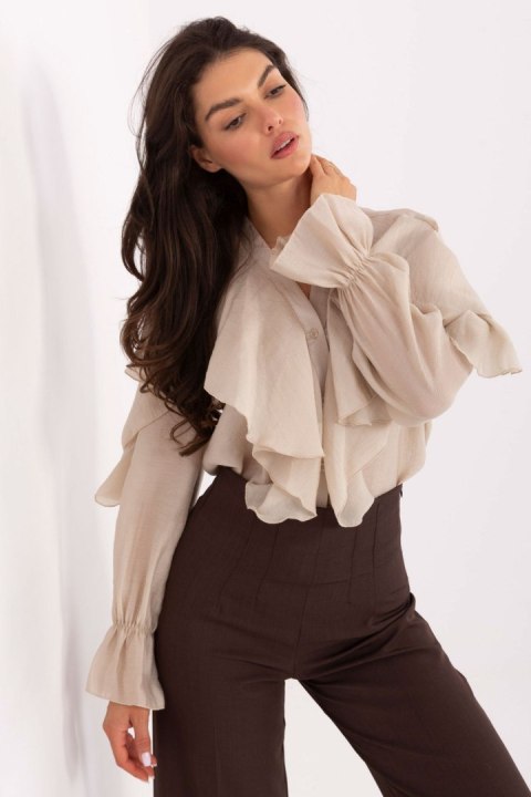 Koszula Damska Model MI-BZ-27427.96 Beige - Rue Paris Koszula Damska Model MI-BZ-27427.96 Beige - Rue Paris