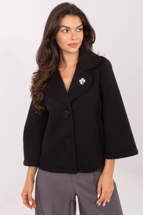 Płaszcz Damski Model IT-KR-FL8159.24 Black - Rue Paris Płaszcz Damski Model IT-KR-FL8159.24 Black - Rue Paris