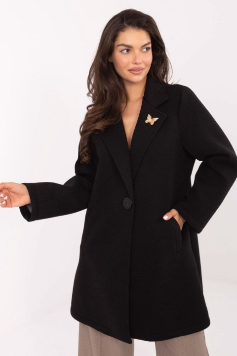 Płaszcz Damski Model IT-PL-FL8153.60 Black - Rue Paris Płaszcz Damski Model IT-PL-FL8153.60 Black - Rue Paris