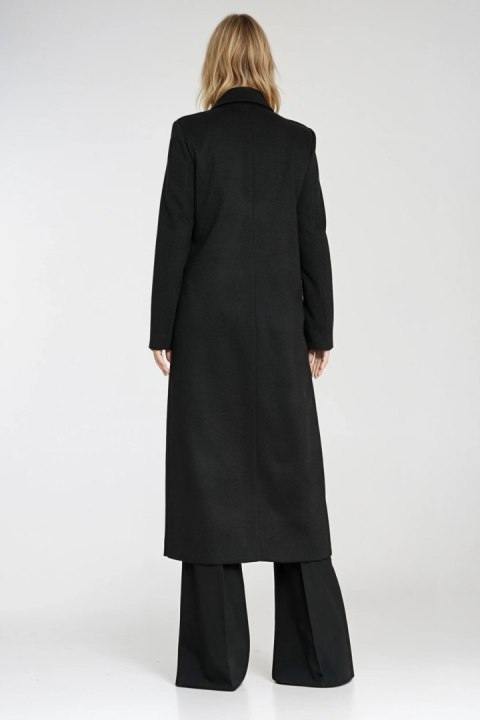 Elegancki płaszcz dwurzędowy PL25 Black - Nife Elegancki płaszcz dwurzędowy PL25 Black - Nife
