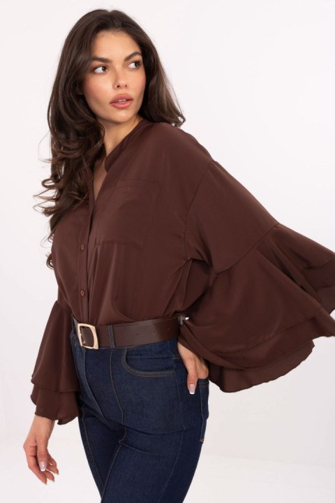 Koszula Damska Model MI-KS-3173.49 Brown - Rue Paris Koszula Damska Model MI-KS-3173.49 Brown - Rue Paris
