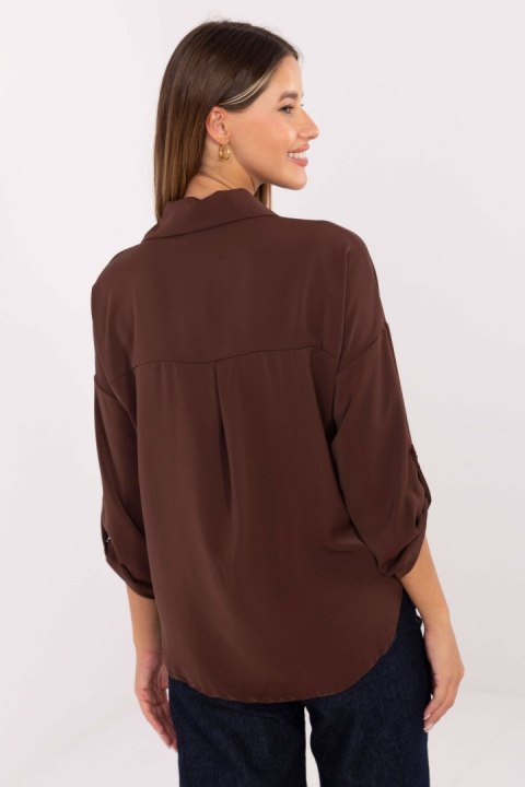 Koszula Damska Model MI-KS-4192.34 Dark Brown - Rue Paris Koszula Damska Model MI-KS-4192.34 Dark Brown - Rue Paris