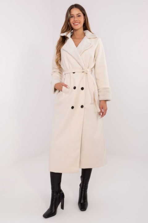 Płaszcz Damski Model IT-PL-4602.01P Ecru - Rue Paris Płaszcz Damski Model IT-PL-4602.01P Ecru - Rue Paris