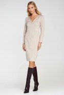 Sukienka z kopertowym dekoltem S276 Beige - Nife