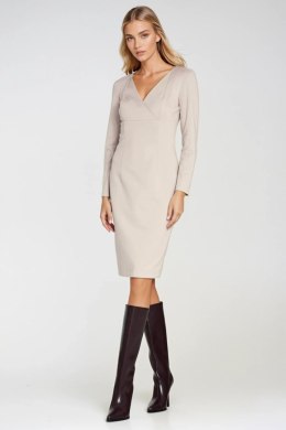 Sukienka z kopertowym dekoltem S276 Beige - Nife