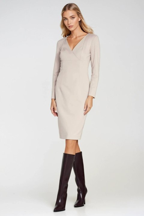 Sukienka z kopertowym dekoltem S276 Beige - Nife Sukienka z kopertowym dekoltem S276 Beige - Nife