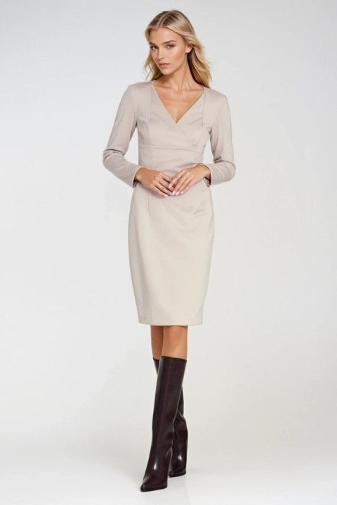 Sukienka z kopertowym dekoltem S276 Beige - Nife Sukienka z kopertowym dekoltem S276 Beige - Nife