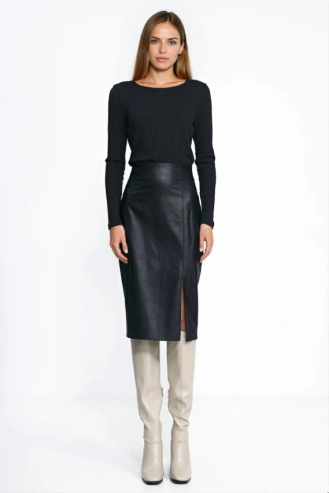 Spódnica Czarna ołówkowa spódnica z ecoskóry SP86 Black - Nife