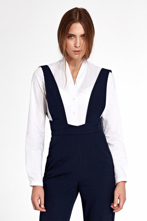Biała koszula body bez kołnierzyka K55 White - Nife Biała koszula body bez kołnierzyka K55 White - Nife