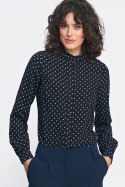 Czarna bluzka na stójce w groszki B155 Black - Nife Czarna bluzka na stójce w groszki B155 Black - Nife
