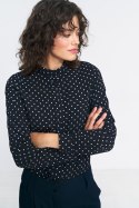 Czarna bluzka na stójce w groszki B155 Black - Nife Czarna bluzka na stójce w groszki B155 Black - Nife