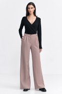 Spodnie z zakładkami wide leg SD104 Beige - Nife Spodnie z zakładkami wide leg SD104 Beige - Nife