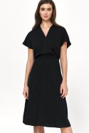 Sukienka Czarna wiskozowa sukienka o kimonowym kroju S222 Black - Nife Sukienka Czarna wiskozowa sukienka o kimonowym kroju S222 Black - Nife