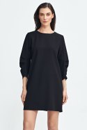 Sukienka z zakładkami na rękawach S258 Black - Nife Sukienka z zakładkami na rękawach S258 Black - Nife