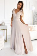 Sukienka Model 405-6 Elena Beige Brokat - Numoco Sukienka Model 405-6 Elena Beige Brokat - Numoco