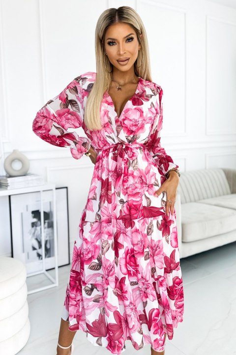 Sukienka Model 436-1 Valentina Pink Rose/White - Numoco Sukienka Model 436-1 Valentina Pink Rose/White - Numoco