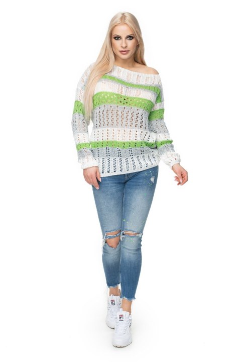 Sweter Damski Model 30060 Cream/Green - PeeKaBoo Sweter Damski Model 30060 Cream/Green - PeeKaBoo