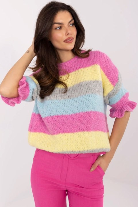 Sweter Damski Model MI-SW-1903.94 Grey/Pink - Italy Moda Sweter Damski Model MI-SW-1903.94 Grey/Pink - Italy Moda