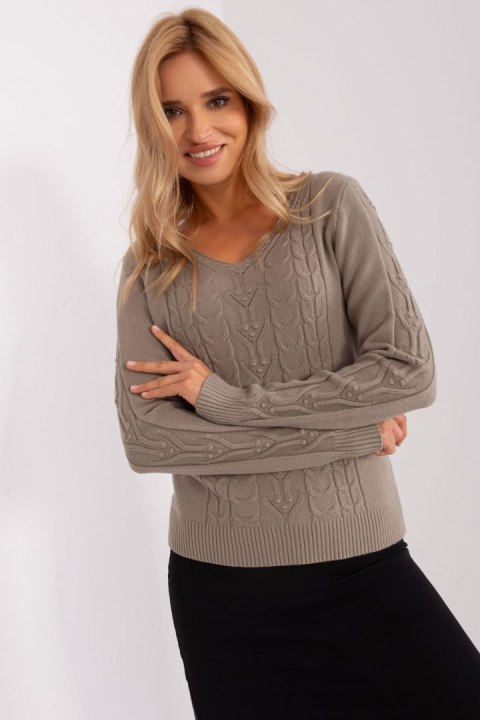 Sweter Damski Model AT-SW-2329.98P Dark Beige - AT Sweter Damski Model AT-SW-2329.98P Dark Beige - AT