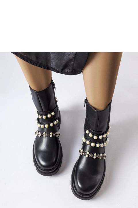 Czarne botki zdobione perełkami Callicratide - Solea Czarne botki zdobione perełkami Callicratide - Solea