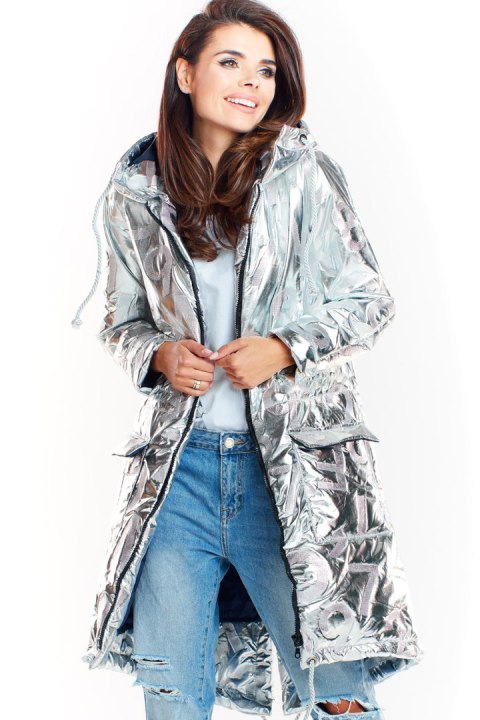 Płaszcz Damski Model A339 Silver - awama Płaszcz Damski Model A339 Silver - awama